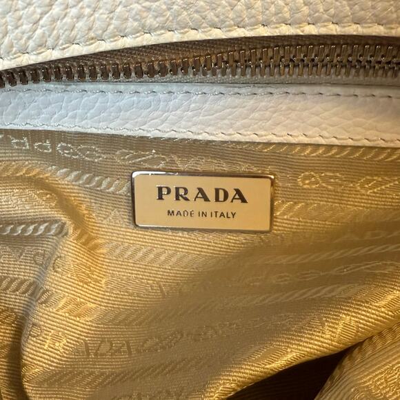 Prada Vitello Daino Handbag Pebbled Leather Braided Handle Zipper Lock Off-White - Picture 12 of 13